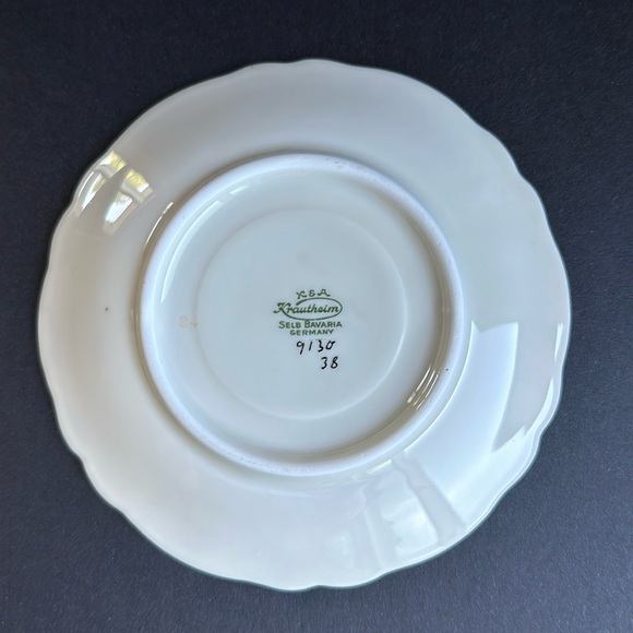 K&A Krautheim Bavaria Germany DEMITASSE Tea Cup & Saucer Floral Scrolls Blue Rim - Picture 7 of 10